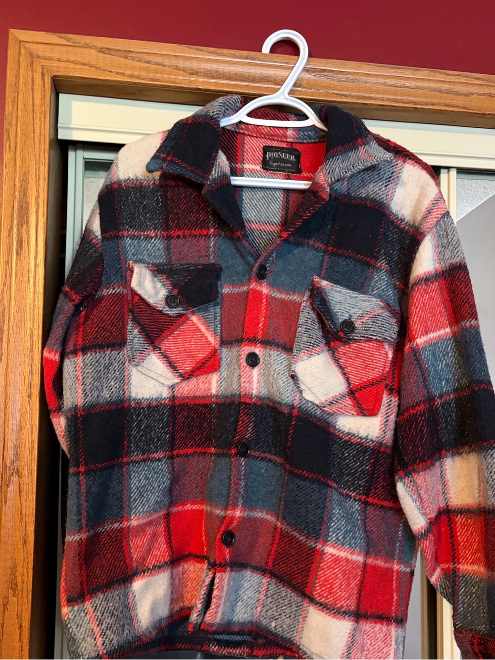 PIONEER Red Black & White Plaid Wool Shirt Jacket